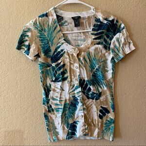 Ann Taylor Short Sleeve Button Up Sweater - Size: XXSP